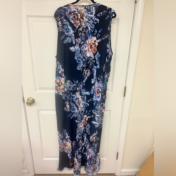 NWT Tahari Maxi MSRP $200 Dress Blue Print Zipper Front Size 3X - Picture 4 of 5